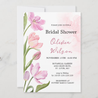Invitación Tulipanes Acuarela Elegante Lluvia de Boda
