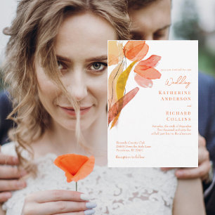 Invitación Tulipanes Acuarela Moderna Naranja Boda