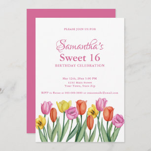 Invitación Tulipanes acuarelas dulces 16 cumpleaños