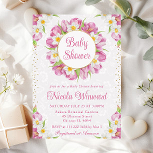 Invitación Tulipanes acuarelas y Daffodils Wreath Baby Shower