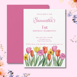Invitación Tulipanes al aguarela para 1er cumpleaños