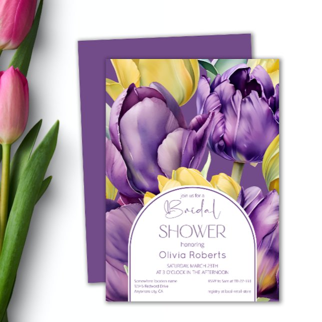 Invitación Tulipanes amarillo púrpura primavera Ducha de novi (Subido por el creador)
