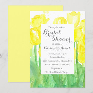 Invitación Tulipanes amarillos acuarela flores de novia ducha