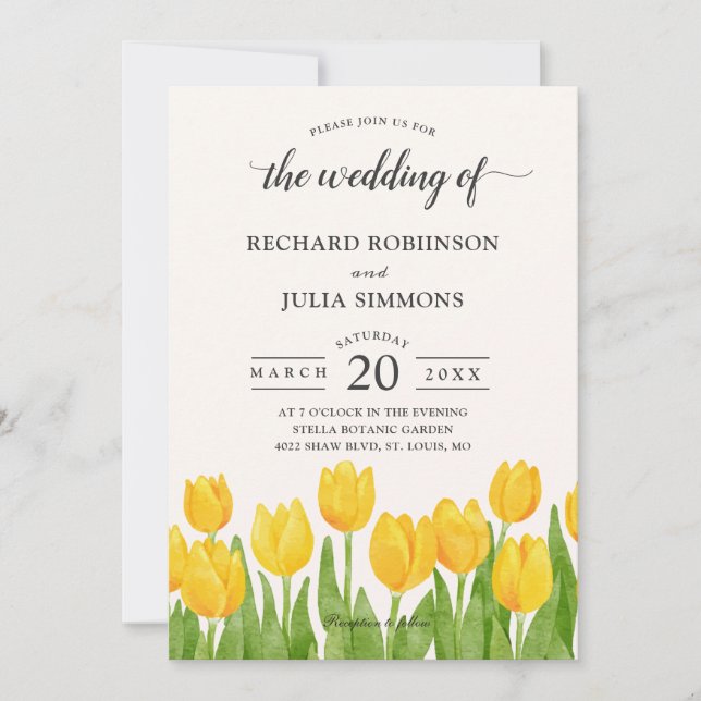 Invitación Tulipanes Amarillos Floral Elegante Primavera Boda (Anverso)