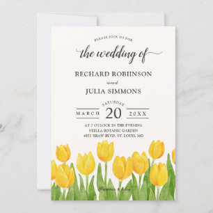 Invitación Tulipanes Amarillos Floral Elegante Primavera Boda