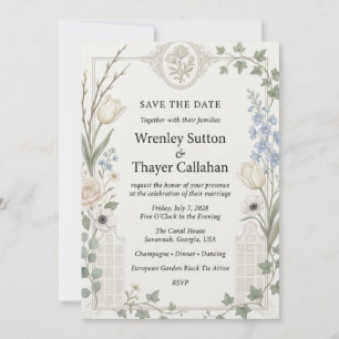 Invitación Tulipanes, Anémonas, Rosas, Delphinium Azul, Hiedr