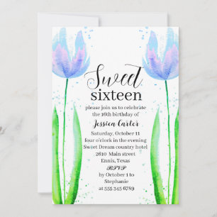Invitación Tulipanes Azules Dulce Floral 16 Dieciséis