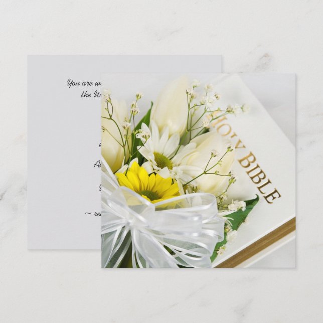 Invitación Tulipanes blancos de boda y margarita sobre la Bib (Anverso / Reverso)