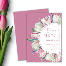 Invitación Tulipanes blancos de color rosa primavera Ducha de