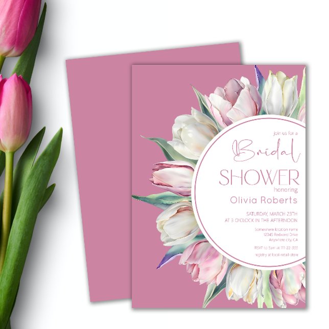 Invitación Tulipanes blancos de color rosa primavera Ducha de (Subido por el creador)