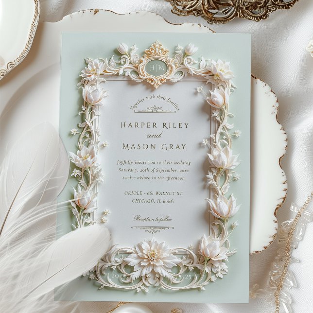 Invitación Tulipanes blancos elegantes con oro falso (Subido por el creador)