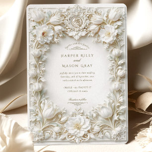 Invitación Tulipanes Blancos Islámicos con Relieve Falso