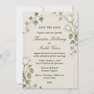 Invitación Tulipanes Blancos, Lúpulo, Hojas de Hiedra, Marco