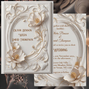 Invitación Tulipanes Blancos Vintage Caligrafía Barroca Dorad