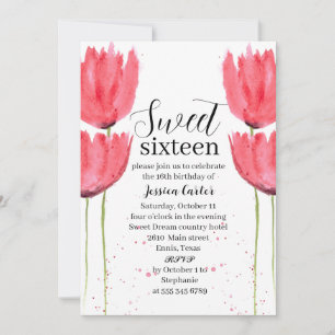 Invitación Tulipanes color de agua rosado Dulce floral 16 Die