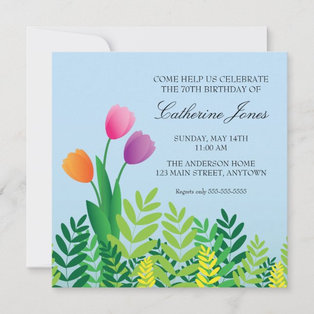 Invitación Tulipanes coloridos Cumpleaños 70 (Anverso)