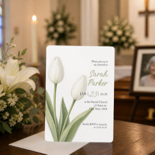 Invitación Tulipanes de Acuarela Blanca Funeral