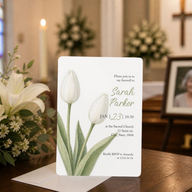 Invitación Tulipanes de Acuarela Blanca Funeral (Subido por el creador)