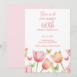 Invitación Tulipanes de acuarela rosa rubor para cumpleaños 7