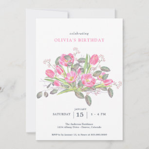 Invitación Tulipanes de acuarela rosados