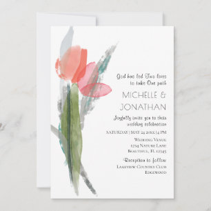 Invitación Tulipanes de coral rosa Boda cristiano floral mode