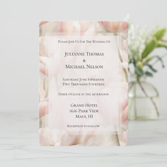 Invitación Tulipanes de crema rosa Rubor Flores de Boda román (Anverso de pie)