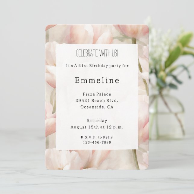 Invitación Tulipanes de crema rosa Rubor Flores de cumpleaños (Anverso de pie)