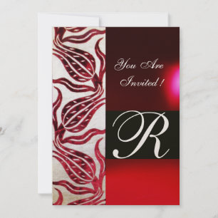 Invitación TULIPANES DE DAMASCO TERCIOPELO ROJO MONOGRAMA Bor
