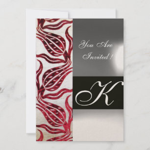 Invitación TULIPANES DE DAMASCO TERCIOPELO ROJO MONOGRAMA Bor