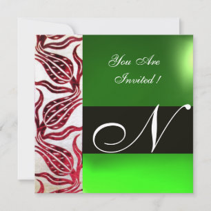 Invitación TULIPANES DE DAMASCO TERCIOPELO ROJO MONOGRAMA Bur