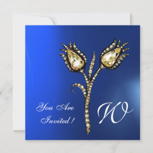 Invitación TULIPANES DE DIAMANTE CON MONOGRAMA , Zafiro Azul