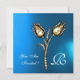 Invitación TULIPANES DE DIAMANTE CON MONOGRAMA , Zafiro Azul