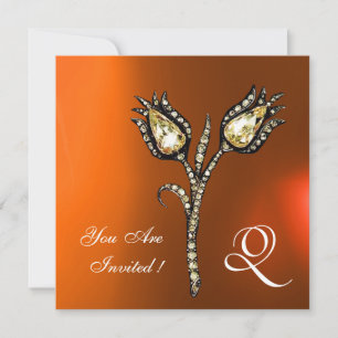 Invitación TULIPANES DE DIAMANTE MONOGRAMA ,Ágata Naranja Gri