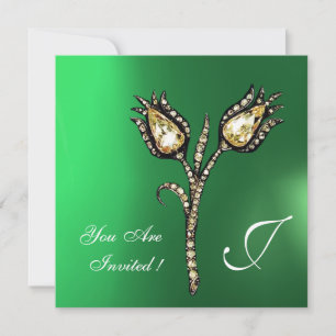 Invitación TULIPANES DE DIAMANTE MONOGRAMA ,Jade Verde