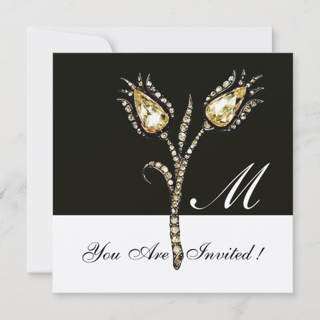 Invitación TULIPANES DE DIAMANTE MONOGRAMA , Metálico Dorado (Anverso)