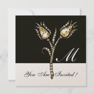 Invitación TULIPANES DE DIAMANTE MONOGRAMA , Metálico Dorado