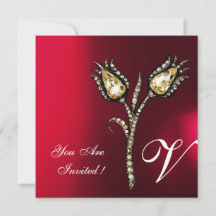Invitación TULIPANES DE DIAMANTE MONOGRAMA ,Rojo Borgoña Blan
