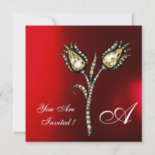 Invitación TULIPANES DE DIAMANTE MONOGRAMA ,Rojo Borgoña Blan