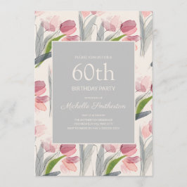 Invitación Tulipanes de Flor de Acuarela Rosa Sonrojado Cumpl