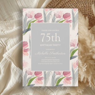 Invitación Tulipanes de Flor de Acuarela Rosa Sonrojado Cumpl