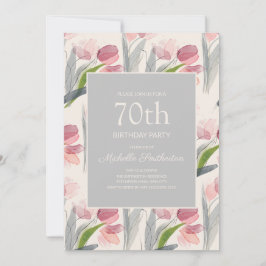 Invitación Tulipanes de Flor de Acuarela Rosa Sonrojado Cumpl