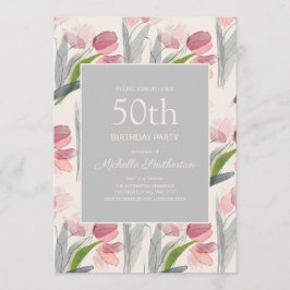 Invitación Tulipanes de Flor de Acuarela Rosa Sonrojado Cumpl