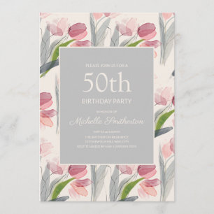 Invitación Tulipanes de Flor de Acuarela Rosa Sonrojado Cumpl