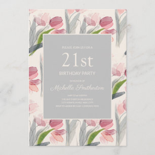 Invitación Tulipanes de Flor de Acuarela Rosa Sonrojado Cumpl