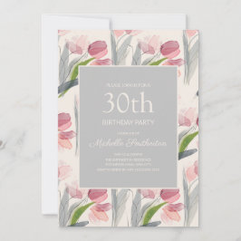 Invitación Tulipanes de Flor de Acuarela Rosa Sonrosado Cumpl