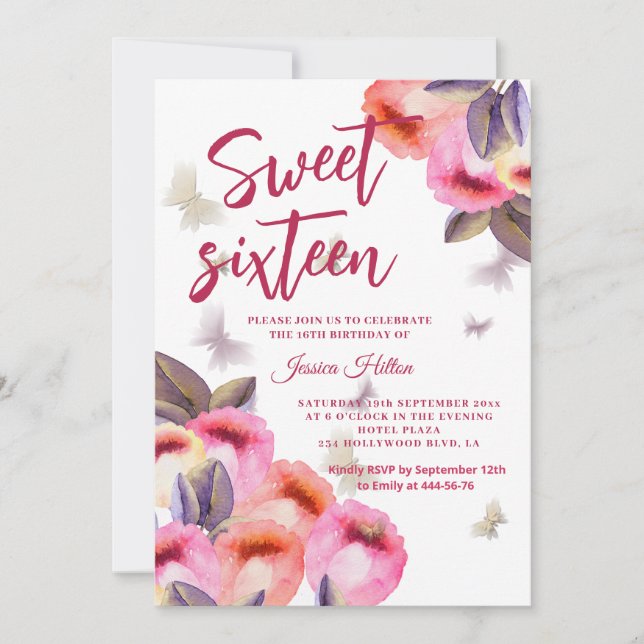 Invitación Tulipanes de mariposa de primavera de moda dulce d (Anverso)