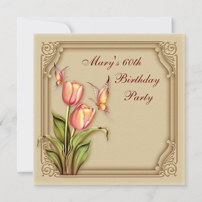 Invitación Tulipanes de mariposa dorada Elegante fiesta de cu (Anverso)