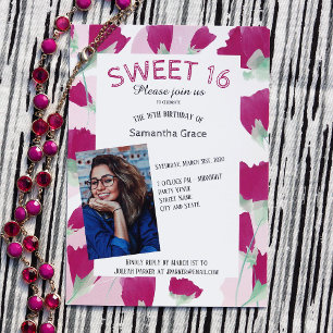 Invitación Tulipanes de primavera rosada caliente dulce 16 in