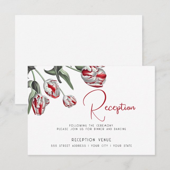 Invitación Tulipanes de Rembrandt Rojo y Blanco (Anverso / Reverso)