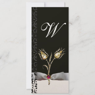 Invitación TULIPANES DIAMANTE , Monograma Damask Rosa Negro B